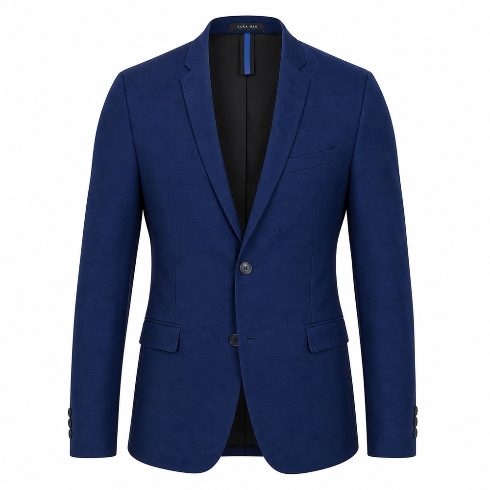 Zara Men's Navy Textured Viscose Polyester Casual Office Blazer Jacket Sz 40